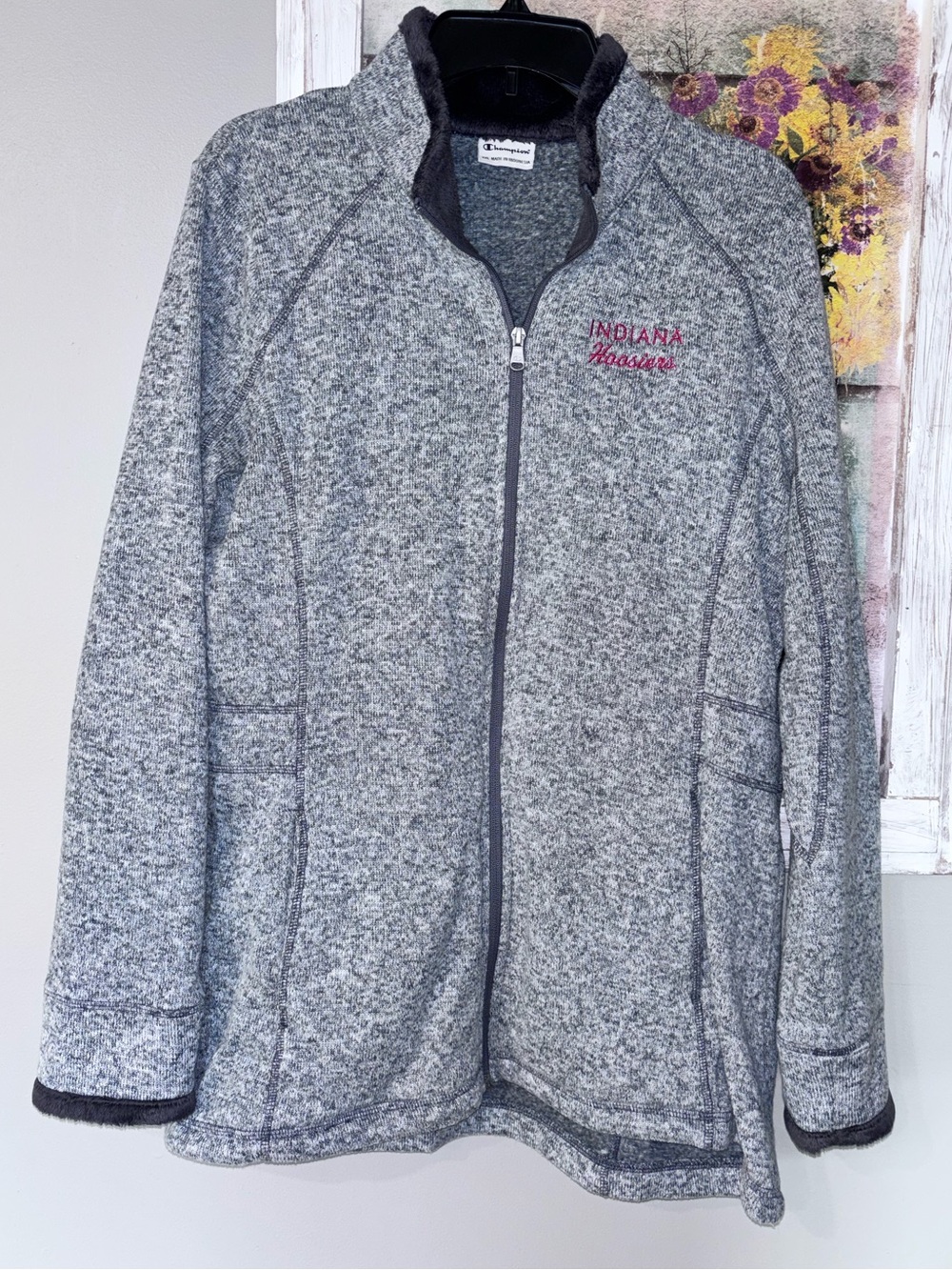 Champion Indiana Hoosiers Women’s Heather Gray Full Zip Fleece Jacket XXL